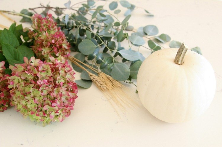 DIY efterårsdekoration med hortensia græskar vase