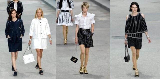Karl-Lagerfeld-chanel-flade sko-mini-nederdele-pinstripe-Show-Grand-Palais