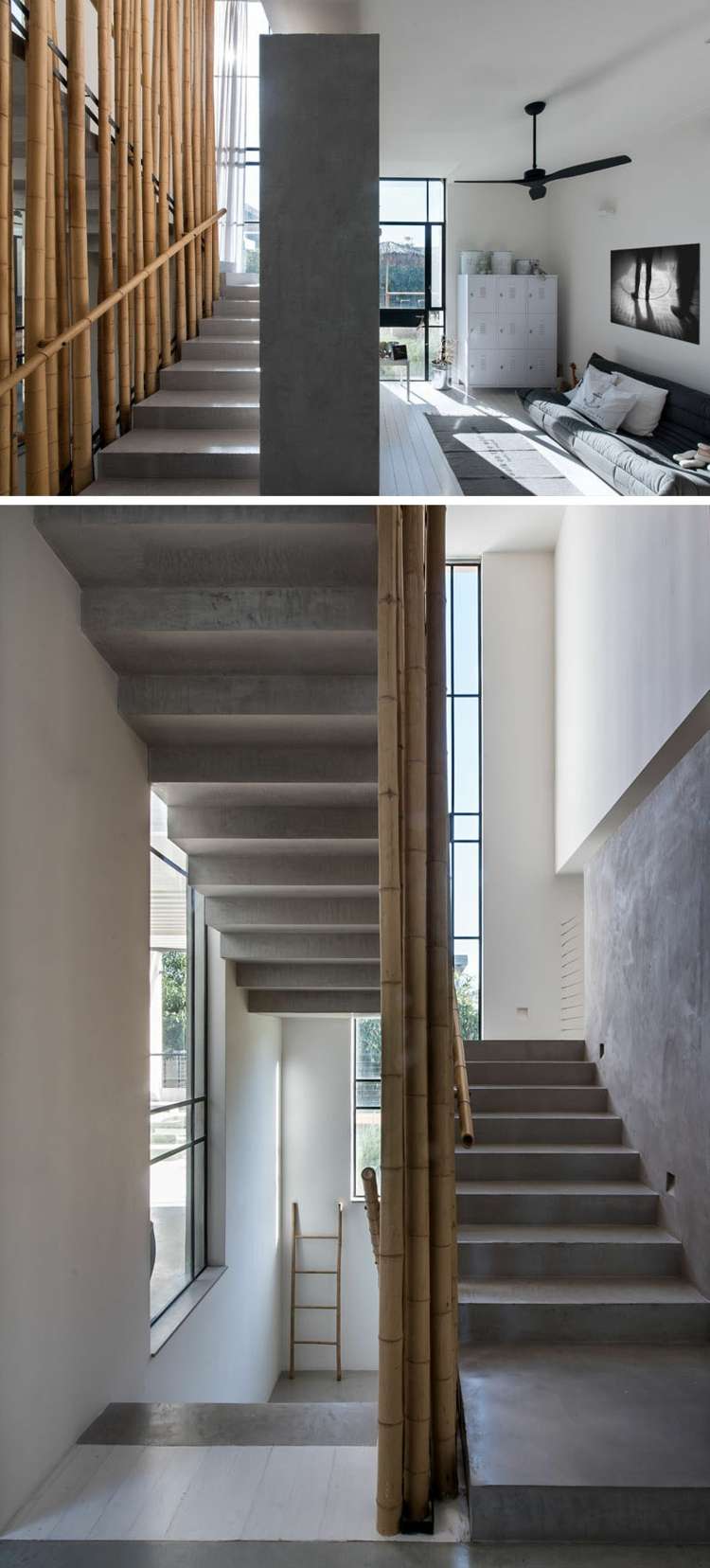 Hængende stol-sving-trappe-beton-tør bambus-træ stige-loftsventilator