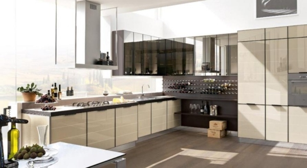 glansekøkkener Stosa-Cucine beige mørkebrun