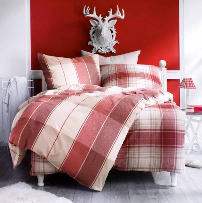 rød-hvid-tjekket-tjek-design-fint-farvet-vævet-flanel-sengelinned-i-land hus stil