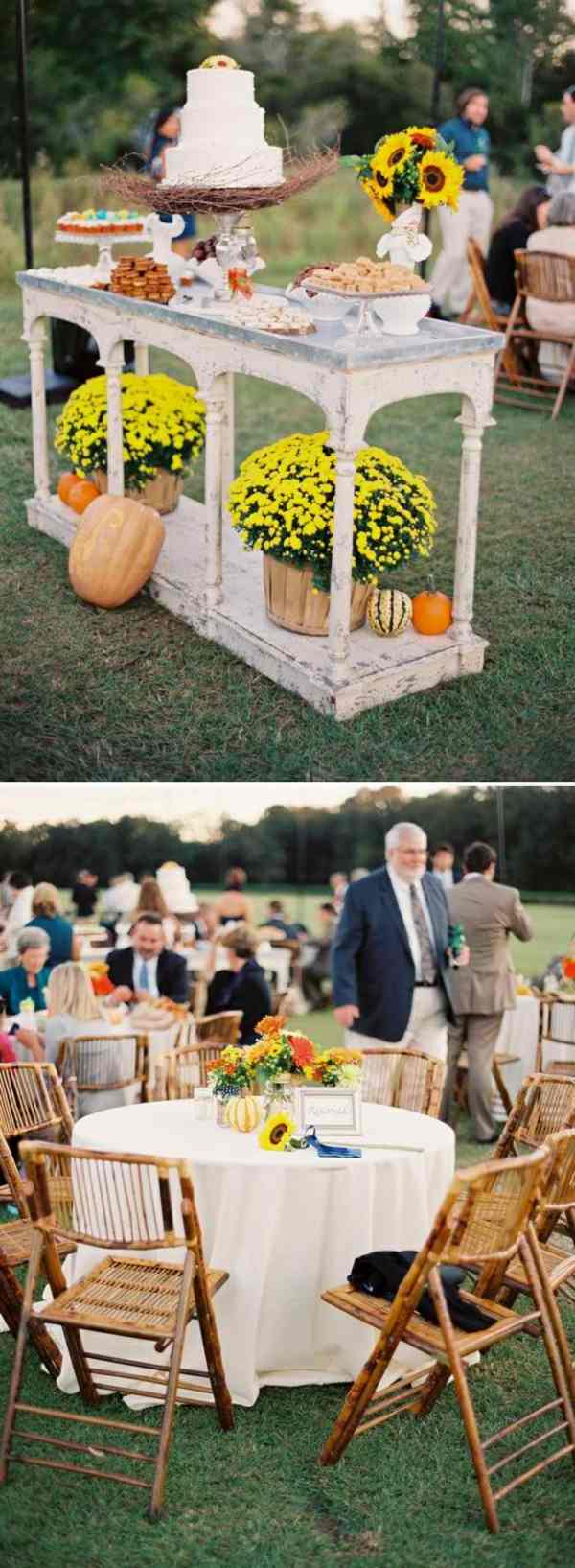 Bryllup-udendørs-dekoration-bord-med-solsikker