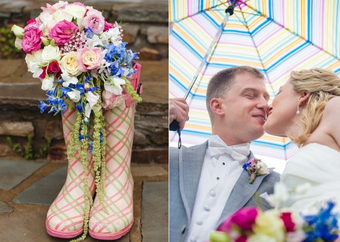 Bryllupsplanlægning gummistøvler blomsterpotter paraply
