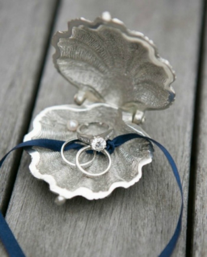 Bryllup-i-marineblå-og-sølv-vielsesringe-kiste-skal-sølvfarvet