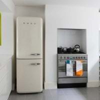 velká lednice na fasádě kuchyně na šedé fotografii