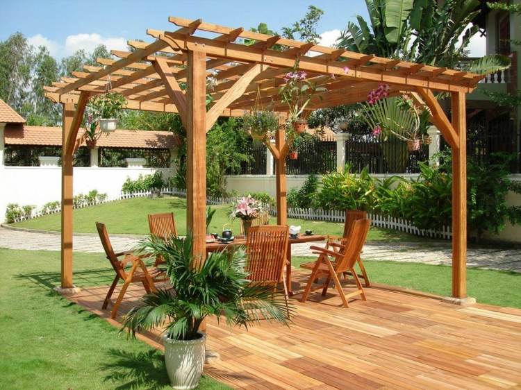 træ pergola bygge lille-design-siddepladser område-romantisk