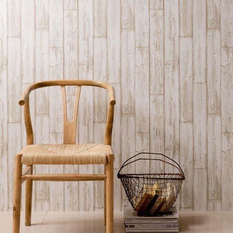 tapet-træ-træ-look-vintage-hvid-falmet-træ stol-kurv-blade