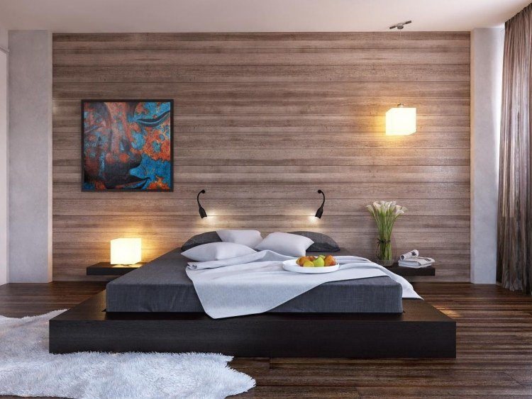 tapet-træ-træ-look-soveværelse-moderne-minimalistisk-kantede-soveværelse møbler