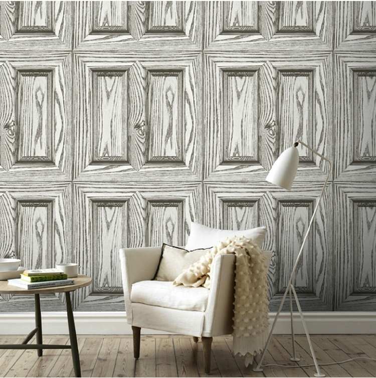 Træ tapet-træ look-vægbeklædning-imitation-sort-hvide-paneler
