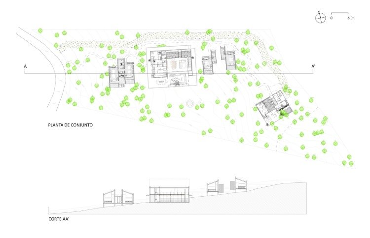 3d plan og skitse af hytter i skovby i mexico