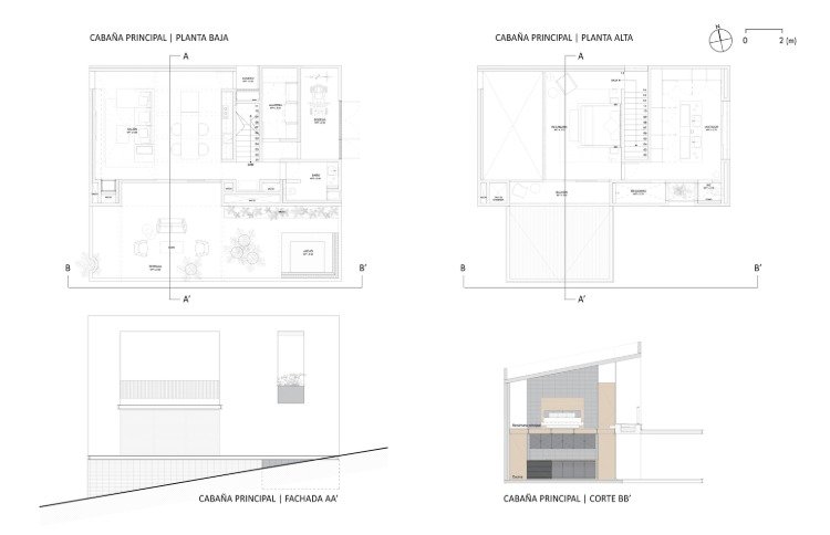 plantegninger og tegninger til nutidige skovhytter af mexicanske arkitekter