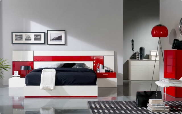 Soveværelse hvide røde møbler farve ideer