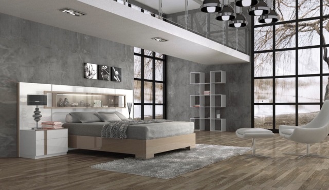 moderne soveværelse hvid seng sengegavl laminatgulv