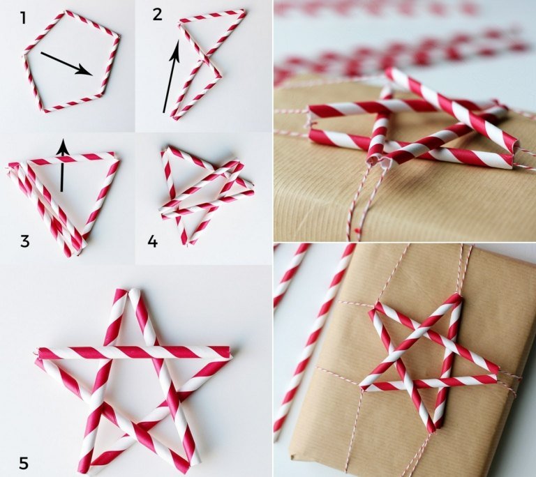 Pak julegaver ind og dekorér dem med en stjerne lavet af papirruller