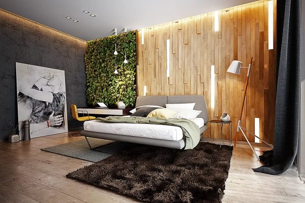 Dormitorul în stil ecologic arată scump și lovește de frumusețe