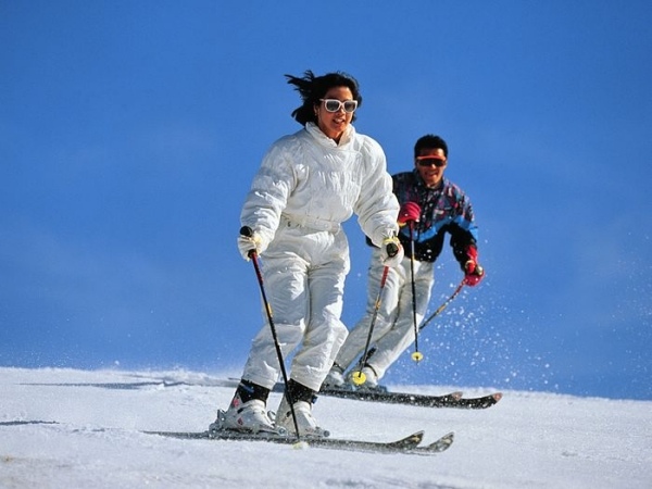 skiløb for to tæt på naturen sne afslappende glad