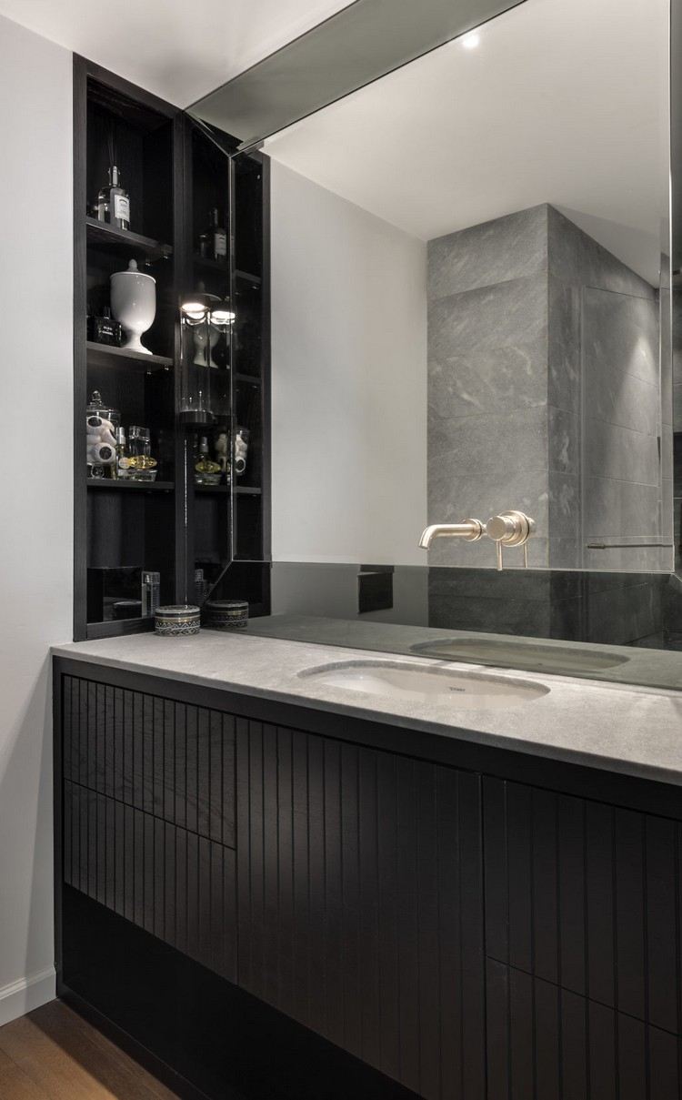 badeværelse industriel chic stil sort grå minimalistisk