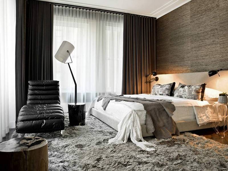 Interiør-ideer-soveværelse-læder lænestol-shaggy tæppe