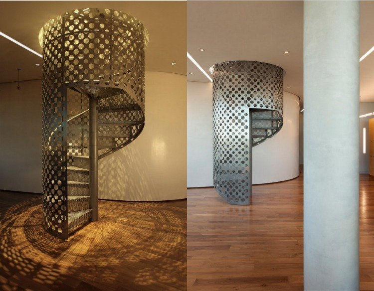 indvendig-trappe-moderne-design-buet-trappe-spiral-trappe-perforeret stålplade