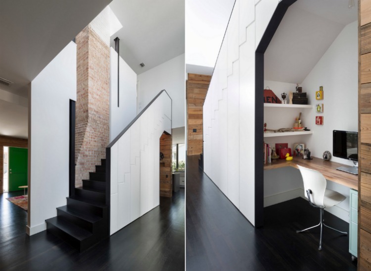 interiør-trappe-moderne-design-sort-hvid-mursten væg-lagerplads