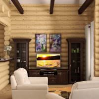 Контрастна комбинация от мебели в стая с дървени стени