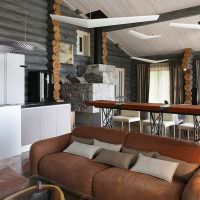 Дизайн на кухня-хол в дървена къща