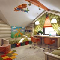 עיצוב חדר לשני ילדים בעליית הגג של בית פרטי