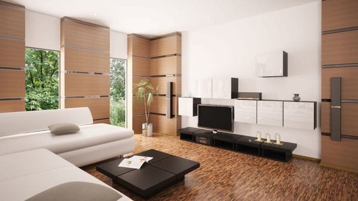 Eldre innredning av stuen i stil med minimalisme