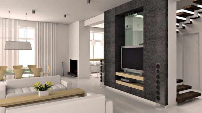 Možnost interiéru obývacího pokoje ve stylu minimalismu