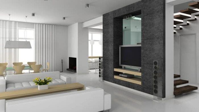 Přísný nábytek do obývacího pokoje ve stylu minimalismu