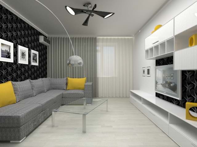 Obývací pokoj ve stylu minamalismu s jasnými akcenty