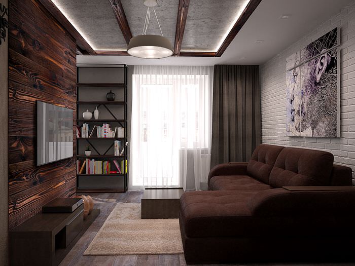 Interior cameră de zi într-un apartament cu o cameră cu o suprafață de 35 de pătrate