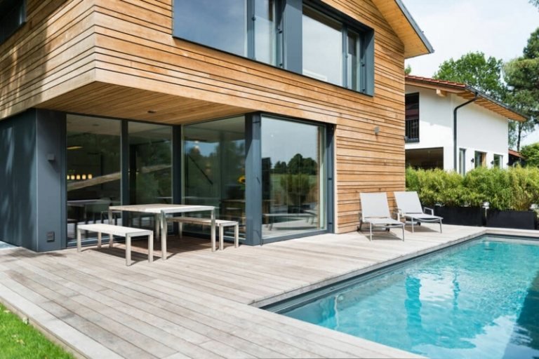 træ og beton indvendig pool moderne vindueshæk
