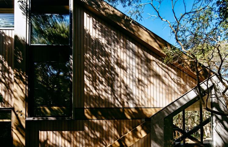 facade sommerhus træpaneler moderne arkitektur skovlandskab