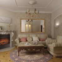 غرفة معيشة على الطراز الكلاسيكي مع زخرفة الجص