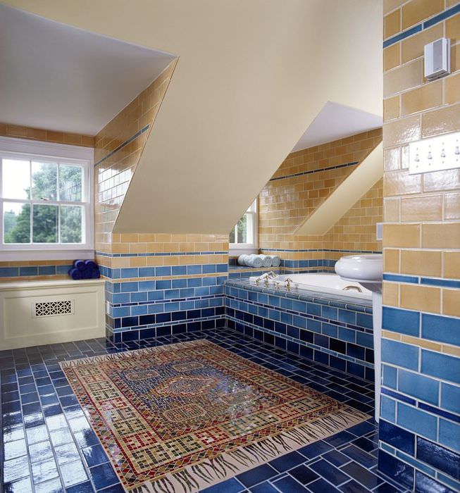 منزل ريفي حمام داخلي مع زخرفة أرضية من الفسيفساء