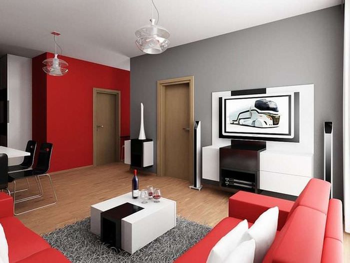 Червен цвят в интериора на модерна стая
