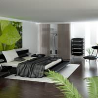 Zöld szín a hálószoba kialakításában a minimalizmus stílusában