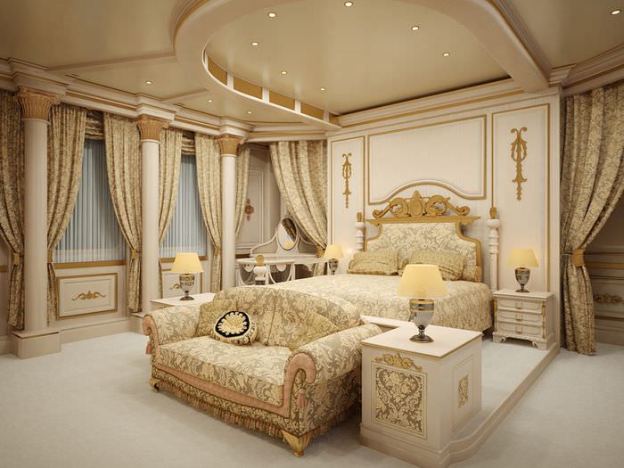 Valoisa empire -tyylinen makuuhuone