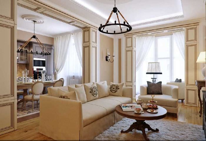 Interiér talianskej obývačky v byte v panelovom dome