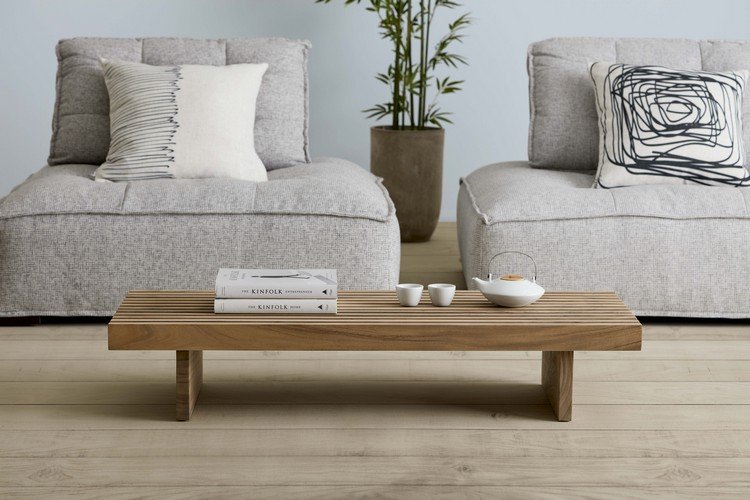 Japandi levende stil lav modulær sofa og træ sofabord