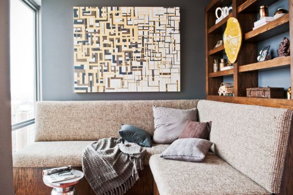 Opsæt siddeområde med polstret sofamaleri moderne