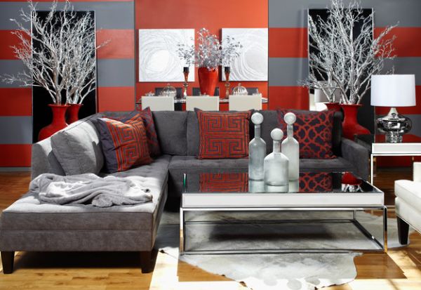 Væggrå røde trægulv polstrede møbler