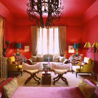 Design obývacího pokoje v červené barvě