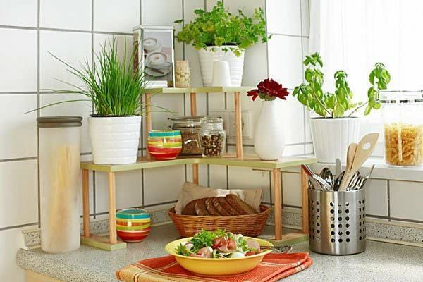 Καλές ιδέες για την κουζίνα: φρέσκα λουλούδια σε βάζο ή ζωντανό φυτό.