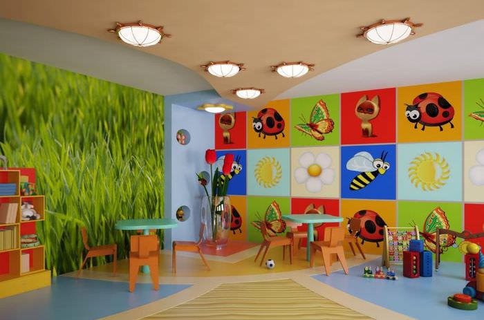 Tegninger af insekter i det indre af en børnehave