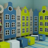 Børnes skabe i form af legetøjshuse