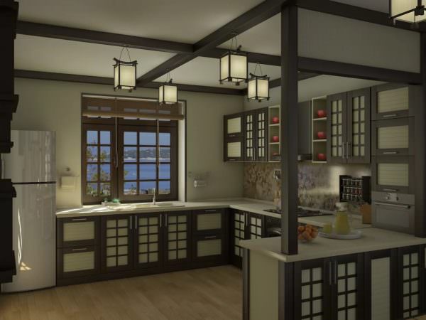кухнята в японски стил, както и дизайнът на цялата стая като цяло, естествено са много популярни.