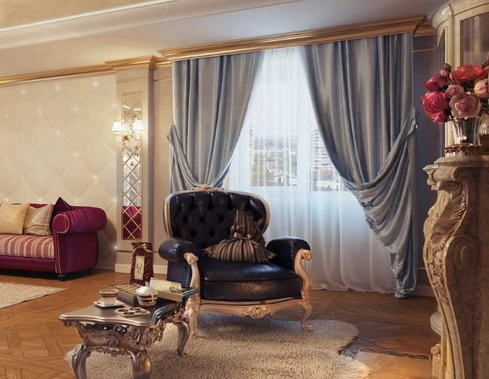 Luxusný interiér obývačky s talianskymi závesmi