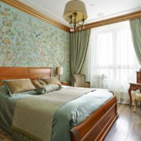 Kombinationen av mintnyanser med bruna toner i dekorationen av sovrummet